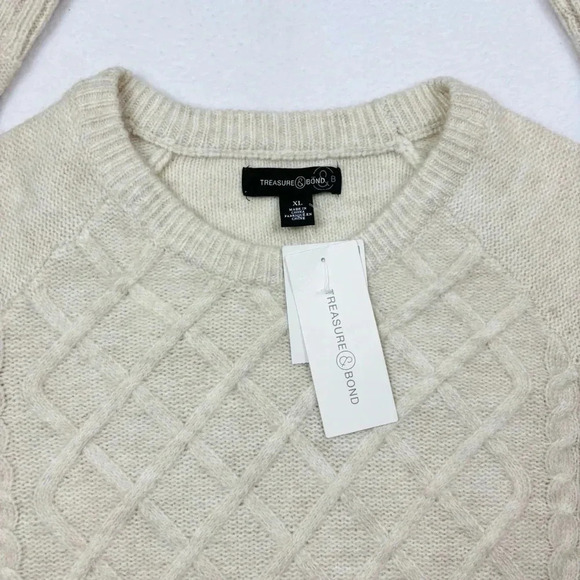 NWT Treasure & Bond Ivory Cableknit Crew Neck “Grandpa” Sweater Size XL - Picture 4 of 16